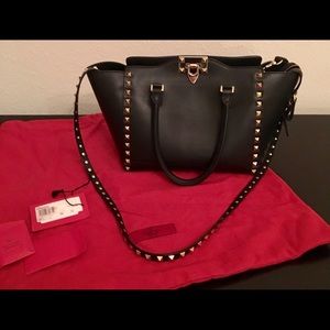 Auth VALENTINO rockstud tote black handbag $2,295